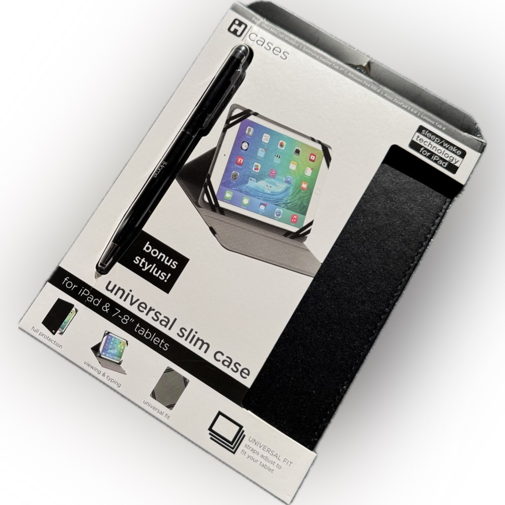 Universal Slim iPad Case 7–8” - Stand Cover + Bonus Stylus